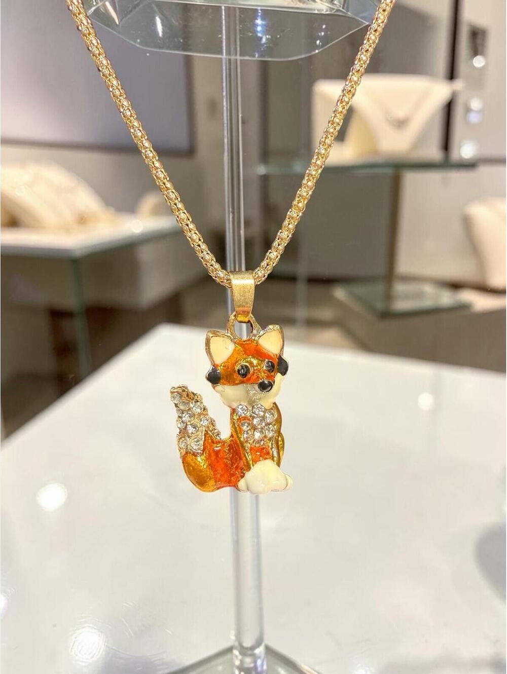 Betsey Johnson 28" Pendant Necklace Orange Enamel Little Fox Gold Tone